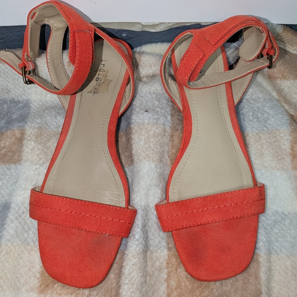 Indigo Rd. Vibrant Orange Faux Suede Ankle Strap Sandals - Size 8